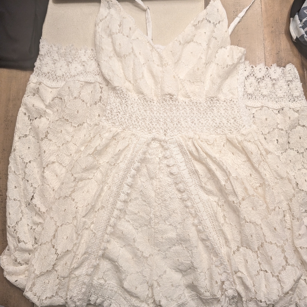 White Lace Dress - Shorts with Overlay/Long Cape
